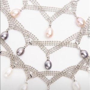 Genuine White Pearl Silver Mesh Princess Necklace